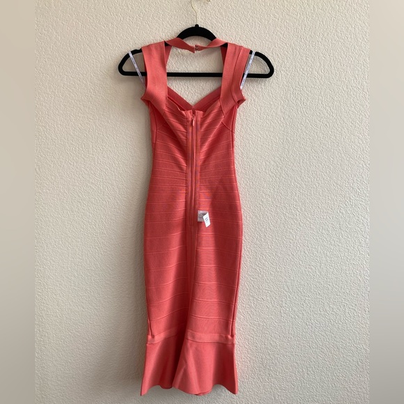 Herve Leger Sweetheart Neck Salmon-Color Mermaid Style Bandage Dress XXS - Picture 4 of 14